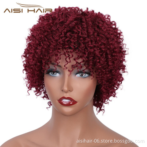 Aisi Hair Unprocessed Human Hair Natural Girls 150% Density Afro Kinky Curly Short Pixie Cut Red Wig
